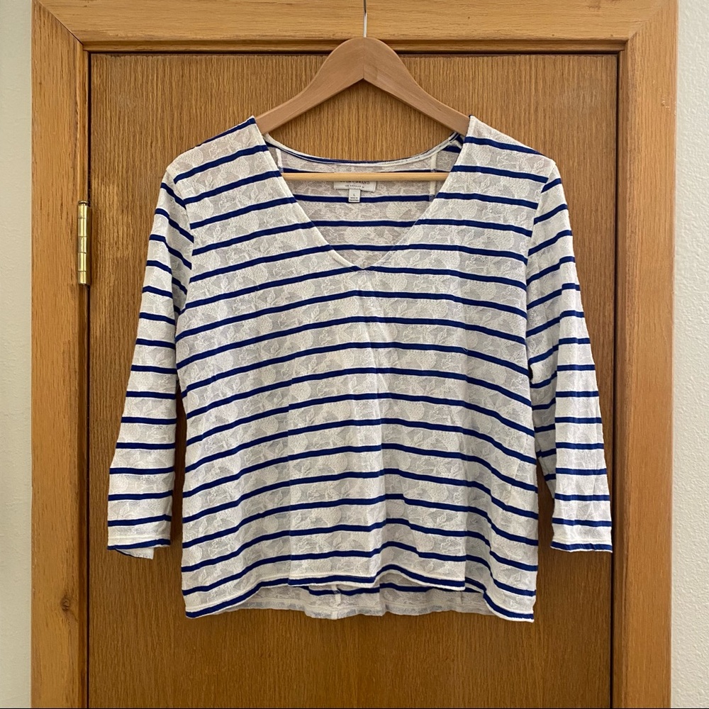 LUCKY BRAND • Semi Sheer Lace Look Striped Top - Size L